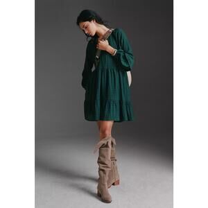 Mare Mare x Anthropologie Sz M Anne Tiered Tunic Dress Forest Green Boho Cowgirl